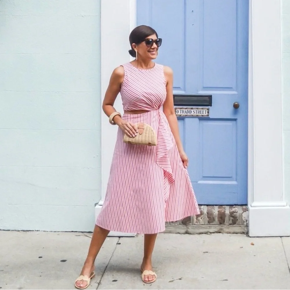 J. Crew Pink and White Striped Collection Dress - Picture 1 of 8